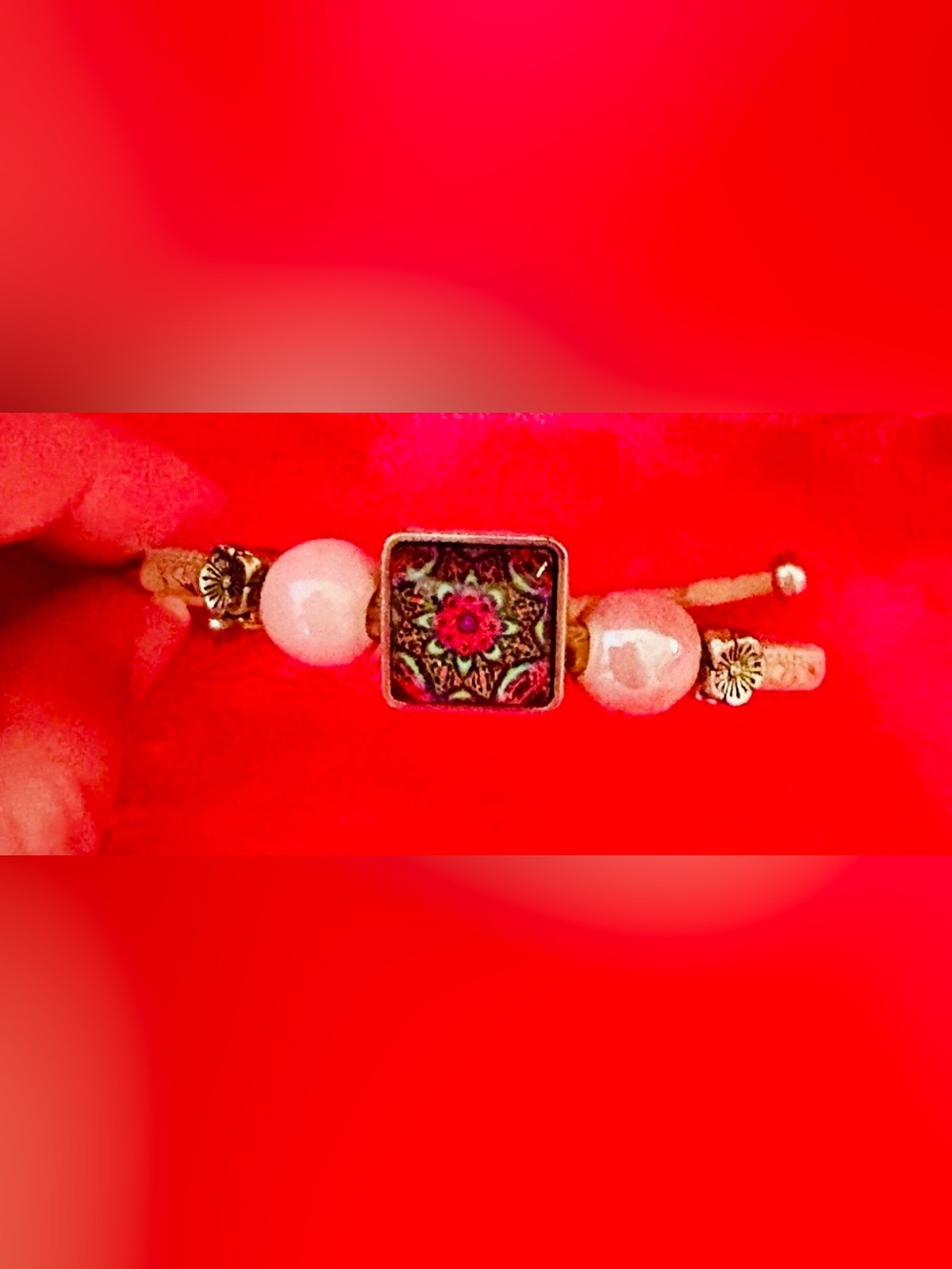 Leather Cord Bracelet with Pink Pearl Accents